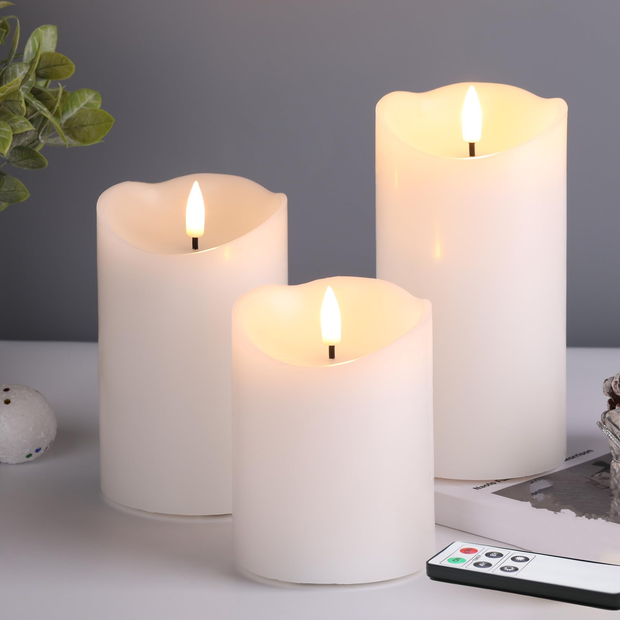 Photo 1 of Girimax White Flameless Pillar Candles with Remote, LED Candles Battery Operated, Real Wax Electric Candles Flickering Set of 3