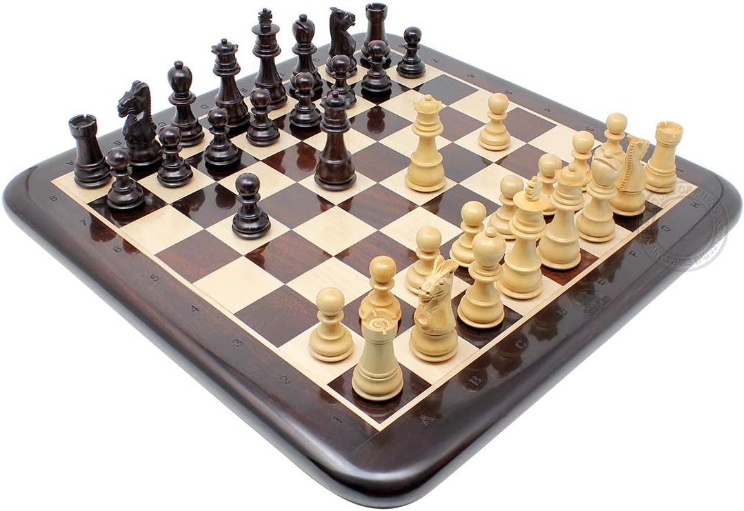 House of Chess - Ringy Rosewood Galaxy Staunton Wooden Chess Set Pieces King Size 3" + 15" Flat Ringy Rosewood Chess Board