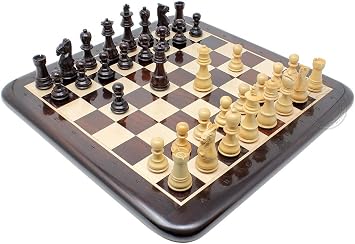 House of Chess - Ringy Rosewood Galaxy Staunton Wooden Chess Set Pieces King Size 3" + 15" Flat Ringy Rosewood Chess Board