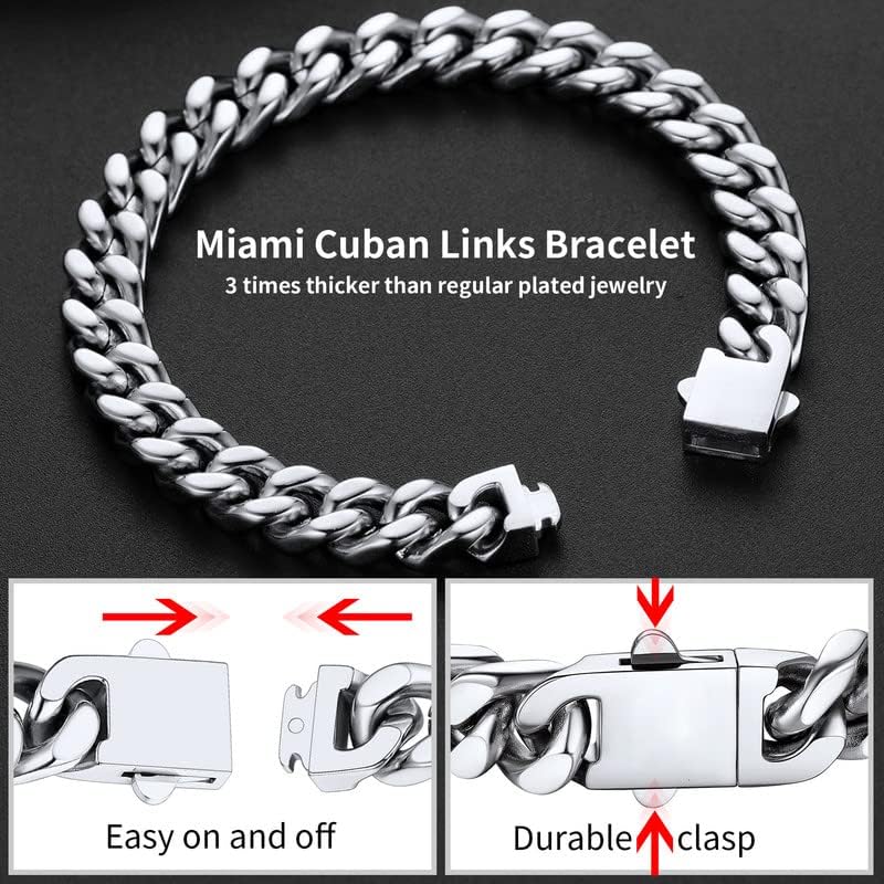 ChainsHouse Stainless Steel Cuban Link Bracelet for Men, 5mm/7mm/9mm/12mm Width, 7.5"/8.3"/9" Length, Black/18K Gold Plated Chain Wrist Bracelets for Men, with Gift Box - Image 4
