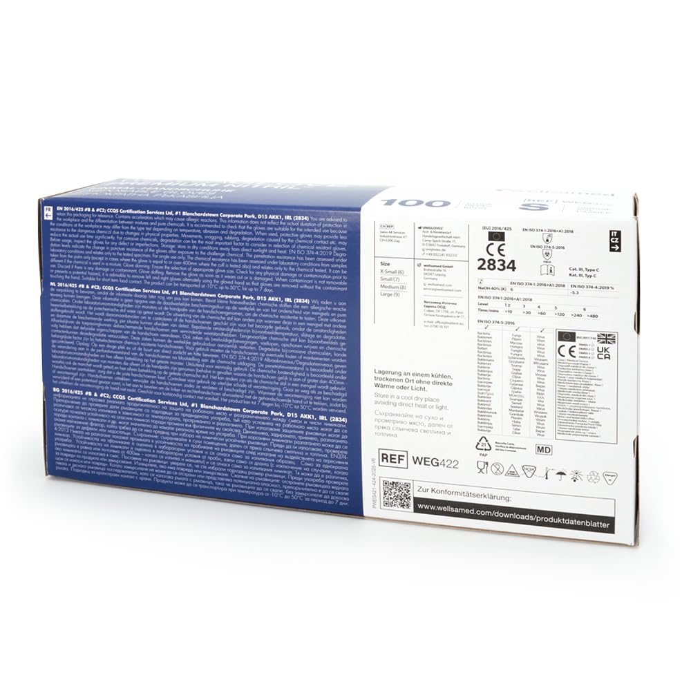 Wellsamed Premium Nitril Einweghandschuhe, Blau, Größe S, Puderfrei, 1000 Stück (10 x 100), Reißfest