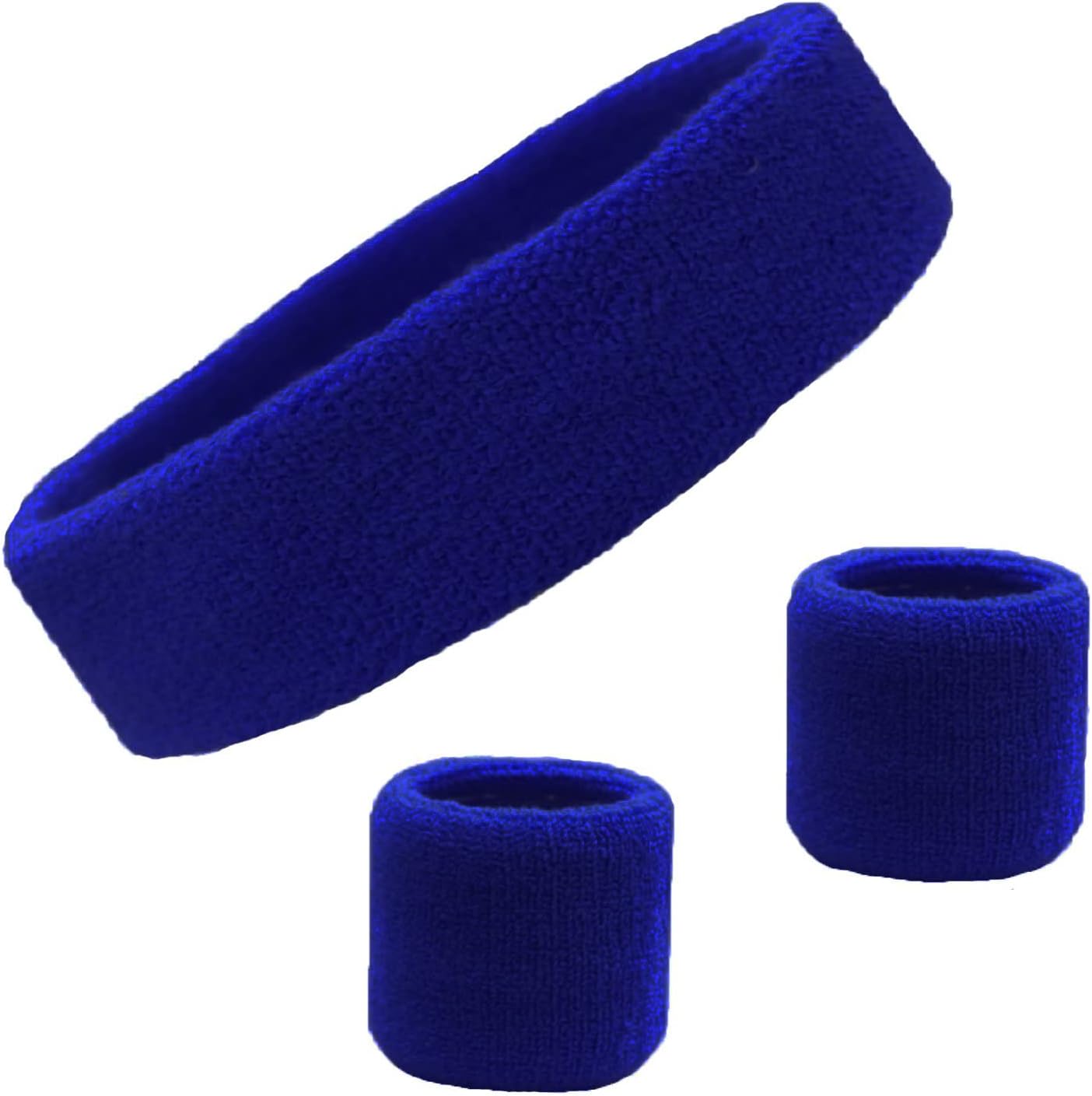 Sweatband Set Cotton Sports Headband Terry Cloth Wristband Moisture Wicking Sweat Absorbing Head Band Athletic Exercise Basketball Wrist Sweatbands and Headbands by Kenz Laurenz