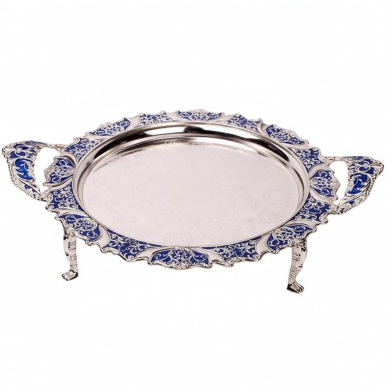 Bandeja con Borde Repujado Elegante | Diseño Vintage Elegante, Bandeja Aleación Zinc, Brillante, para Bo, Hoteles, Plata
