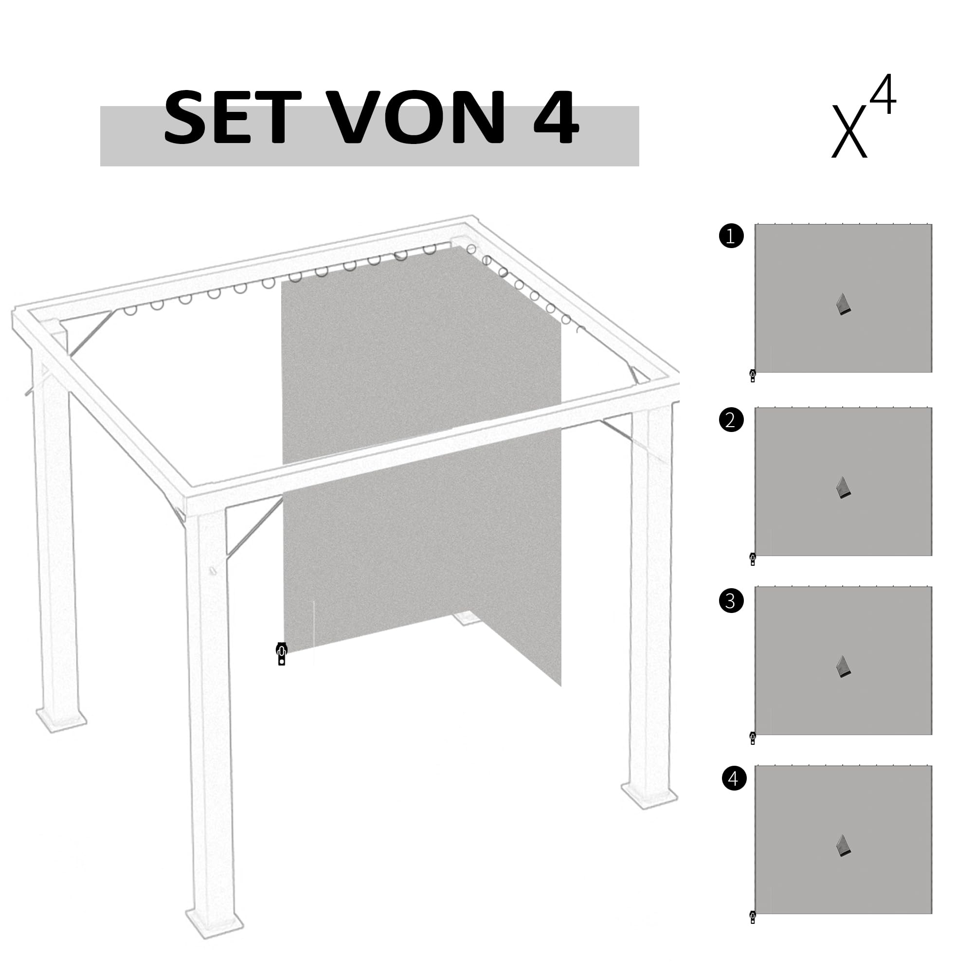 Outsunny Seitenwand 4er Set für 3x3m Pavillon Seitenteile mit Haken 302 x 205 cm Wasserdicht stabil Winterfest Seitenteil Seitenwände für Partyzelt Gartenpavillon Hellgrau