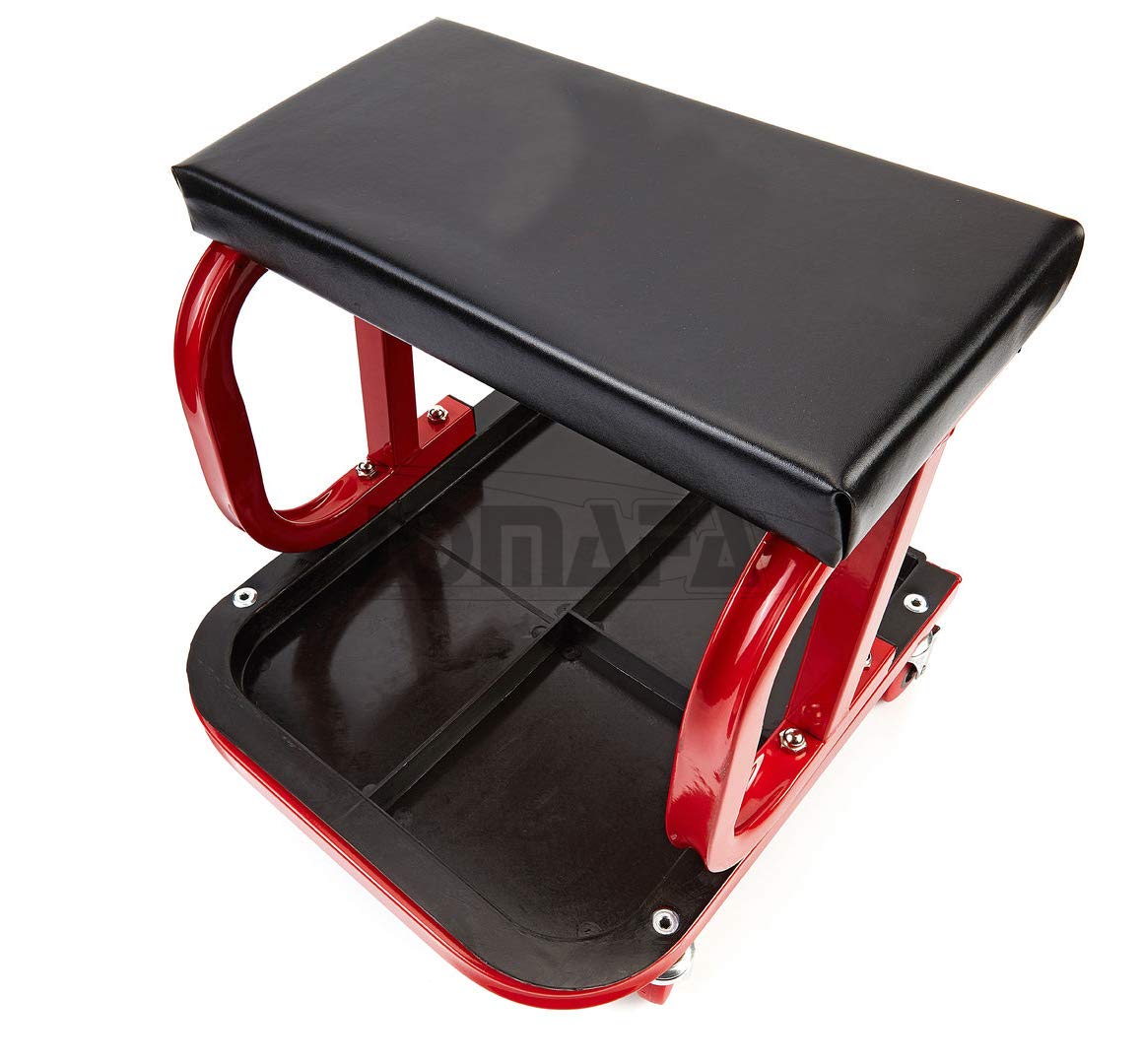 JOMAFA - Taburete Asiento para Mecánica Silla para Taller Mecánico con ruedas y bandeja