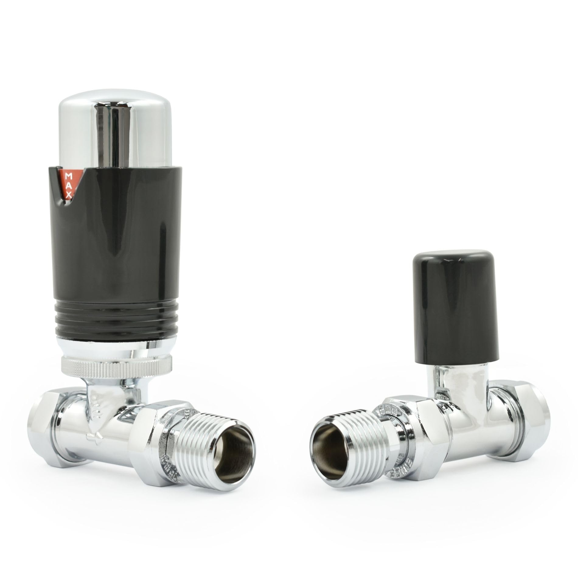 Hot Flow | Estuary Straight TRV Thermostatic Radiator Valve Wheel Head & Lock Shield (Chrome & Black) โ image 1