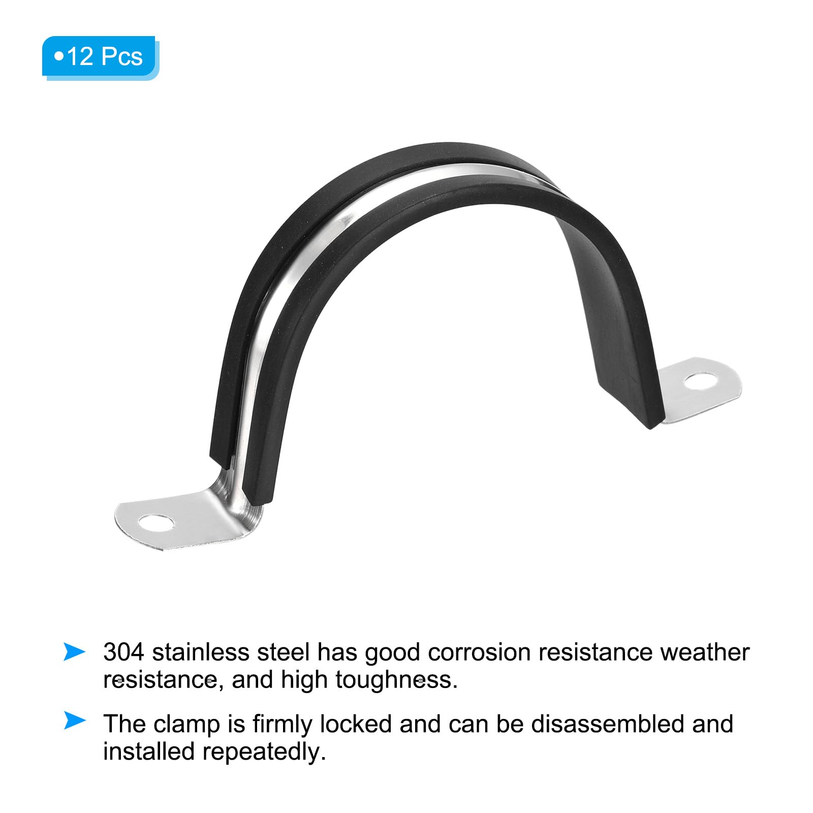PATIKIL 2.36 inch/60mm Rigid Pipe Strap Clamp, 12 Pcs 304 Stainless Steel Two Hole U-Shape Tube Clip Pipe Fasten Holder for Pipe Fixing - Image 3