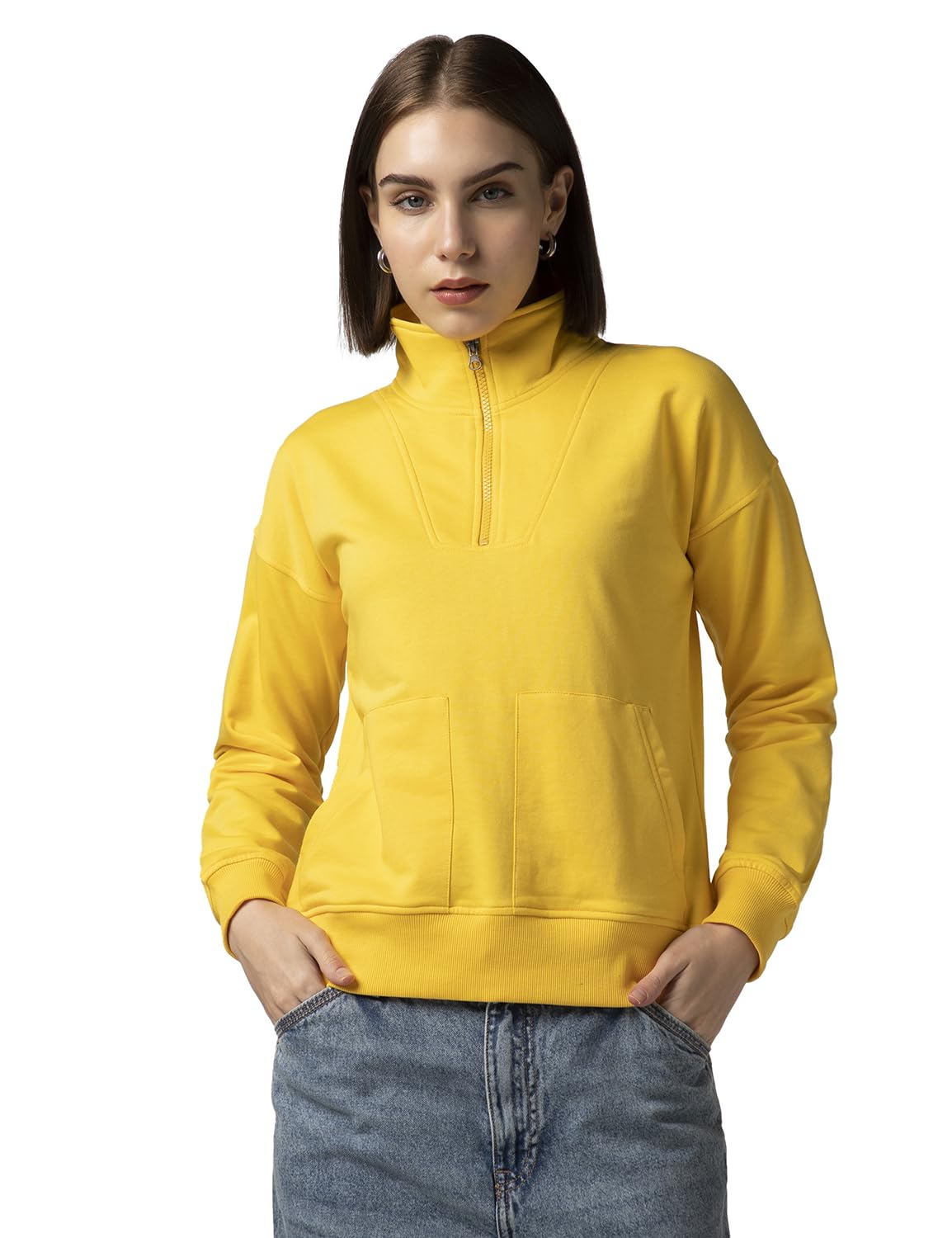 fyltr Women's Casual Stand Collar Sweatshirt with Drop Shoulder & Boxy Fit - Zip Closure | Utility Pockets | Rib Hem & Cuff | Sweatshirts for Women | Casualwear-picture-30
