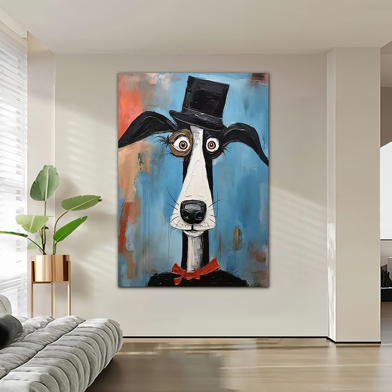 Nowoczesny europejski amerykański abstrakcyjny obraz dekoracyjny z motywem szczeniaka (55 x 75 cm/z ramą)