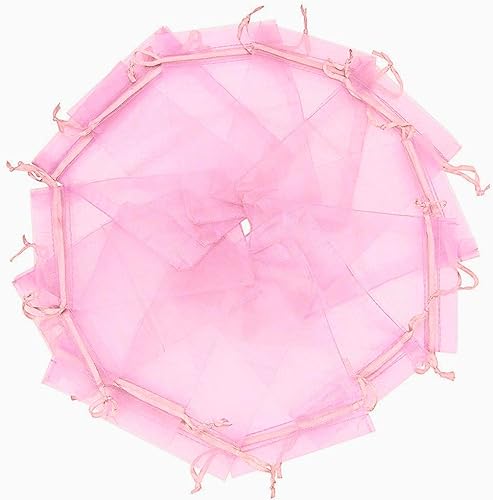 Wudygirl 100 bolsas de organza rosa transparente de 5 x 7 pulgadas con cordón para joyería, bolsas para lápiz labial, baby shower, fiesta, boda,