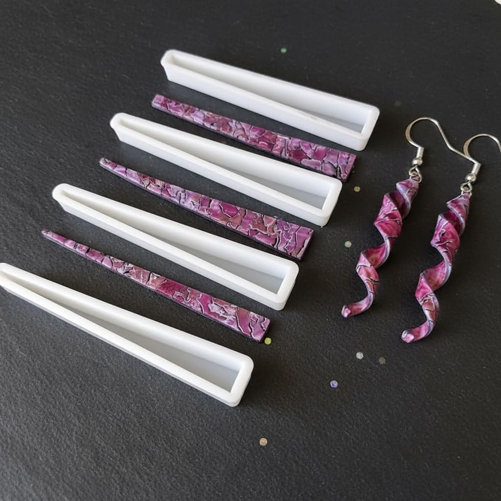 Polymer Clay Earring Cutters, Long Triangle Twirl Set, Pink, 3 Different Cutters, 14 Pieces