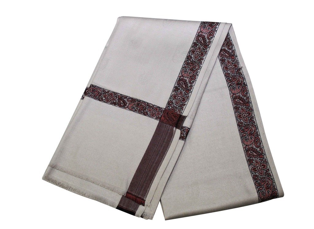 cream mens wool shawl with self weaving and border-image-34