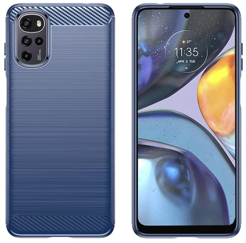Image of NPRC Hybrid Ultra Slim Protective Case TPU Non-Slip Carbon Fiber Texture Shockproof Case Cover for Moto E22S - Blue
