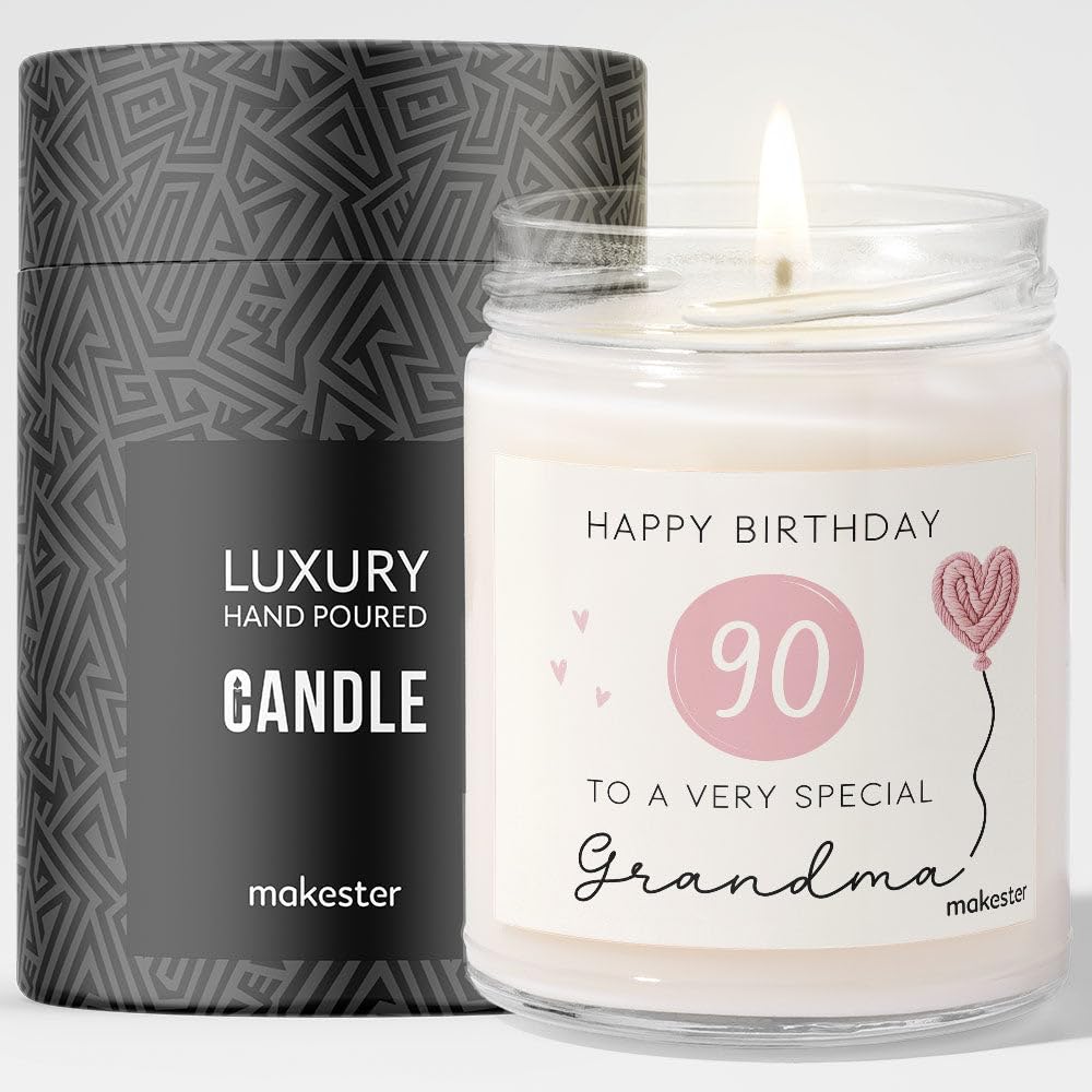 Makester White 90Th Birthday Gifts For Grandma - Luxury Soy Wax Candle - Vanilla, Jasmine, Sugared Almond