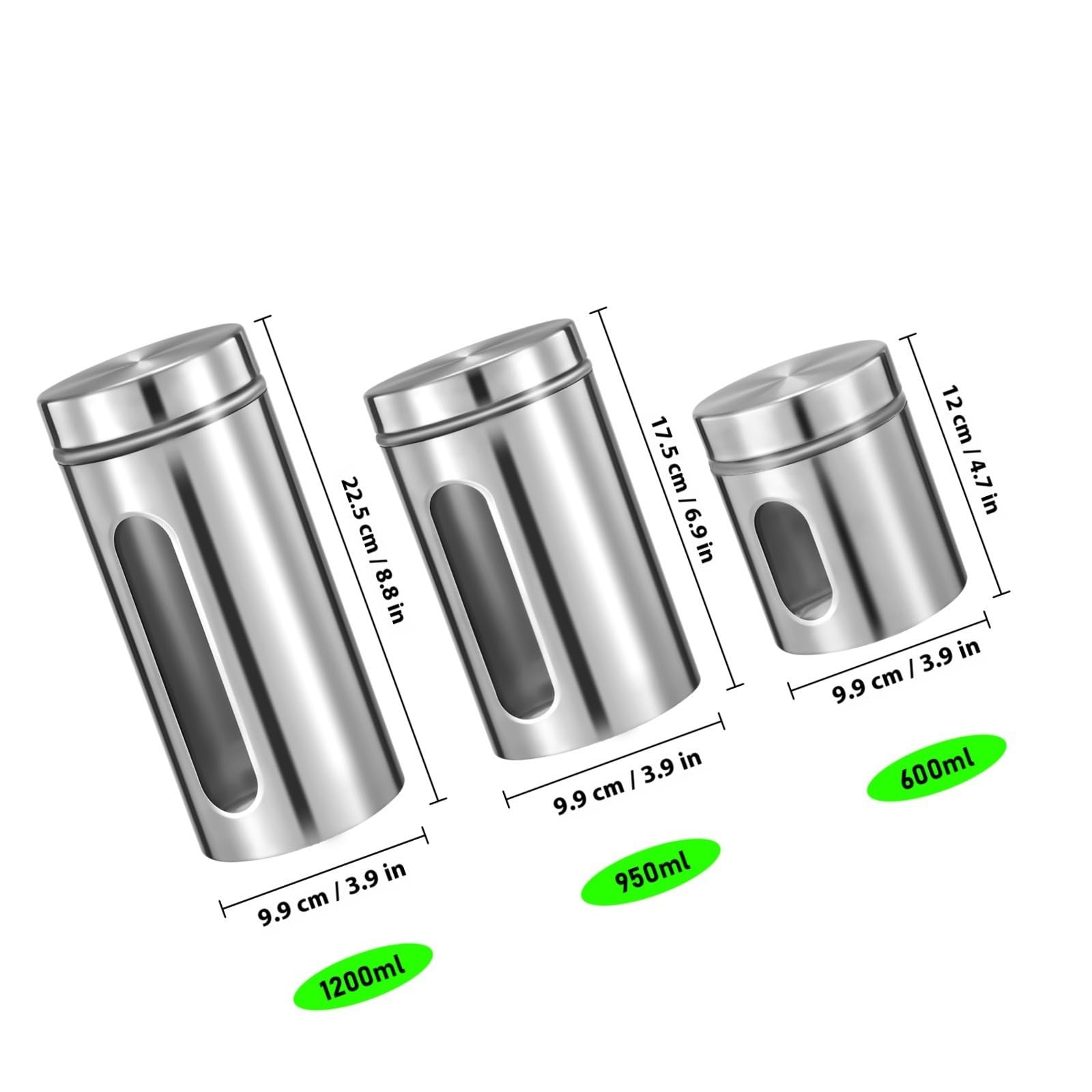POPETPOP Recipientes para alimentos de cocina 3 unidades de acero inoxidable con tapa sellada para conservar frescura en tiendas