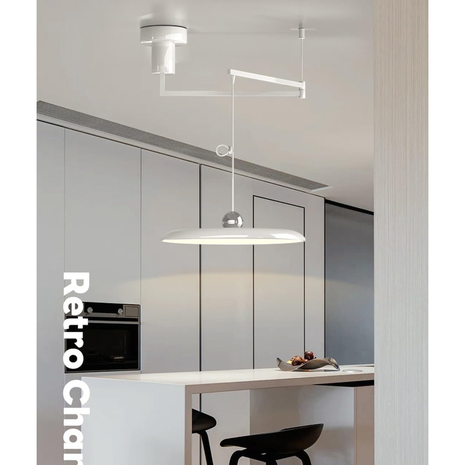 Gran Lámpara Colgante De Brazo Oscilante Moderna Con Atenuación LED Luminaria De Techo Suspendido Nórdica Actual Candelabro De Brazo Para Comedor E Isla De Cocina(Cream white,40cm/16in)