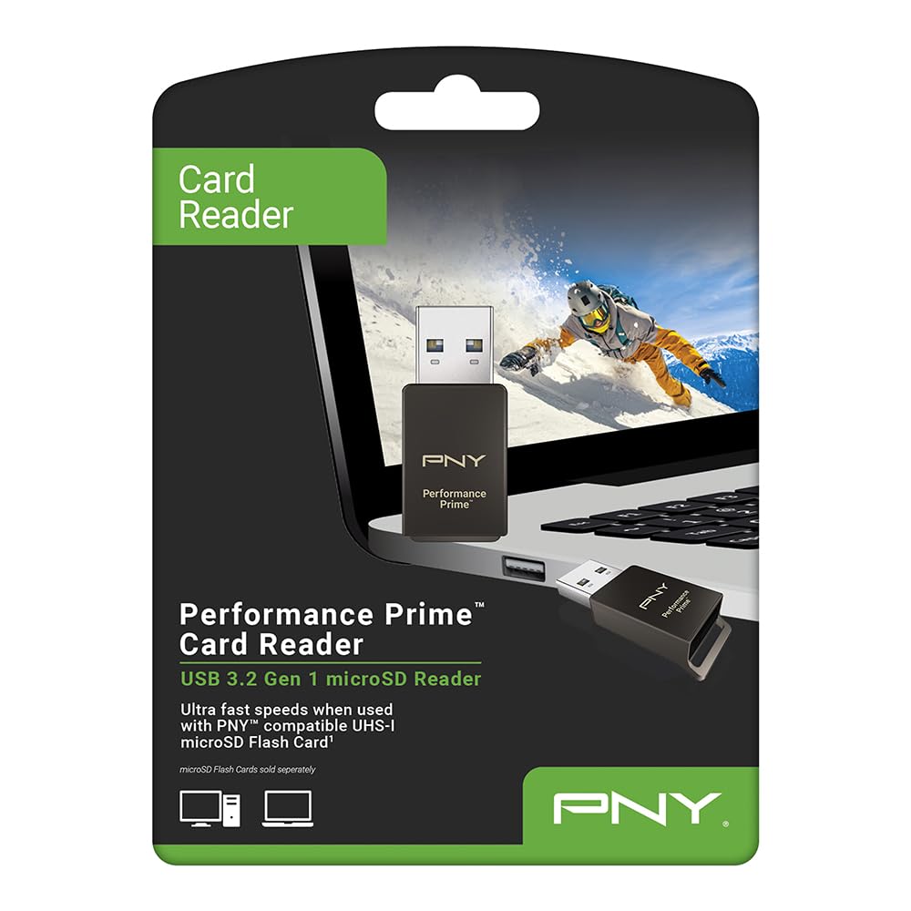 PNY Czytnik kart pamięci flash microSD Performance Prime™ USB 3.2 Gen 1 - ultraszybkie prędkości, odczyt 200 MB/s, zapis 150 MB/s, typ A, do urządzeń hosta wyposażonych w USB 3.2 Gen 1/USB3.0