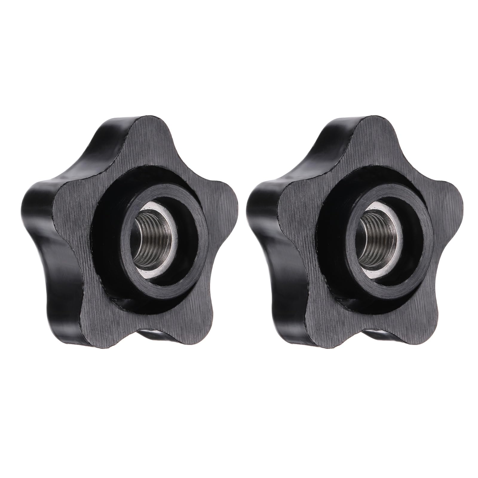 sourcing map 2Pcs Star Knob 3/8"-24 Fluted Through Hole Threaded Nuts Black