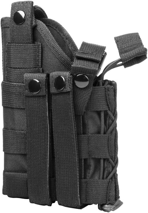 MOLLE Style Tactical Black Pistol Holster with Free Magazine Storage Pouch Fits Glock 17 20 21 22 37 31 Springfield Echelon IWI Jerico 941 Masada S&W M&P Full Size Pistols