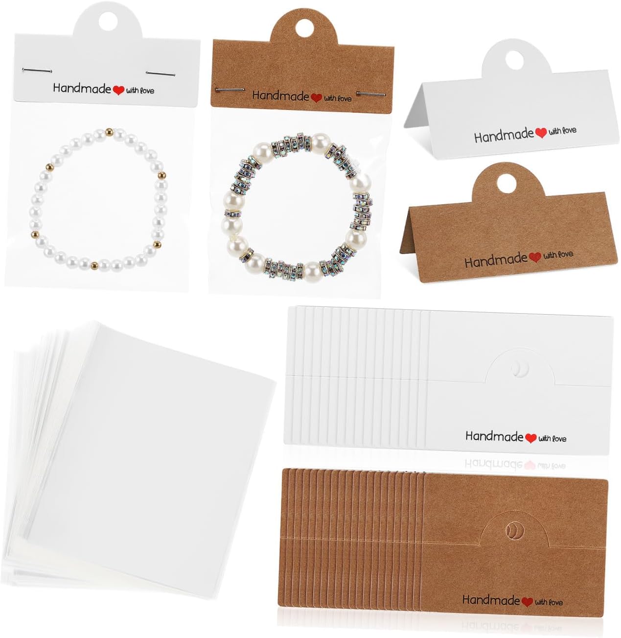 200pcs Jewelry Packaging Bags with Handmade Cards Durable Clear Pouches for Earring Bracelet Necklace Display for Small Business Versatile Craft Storage
