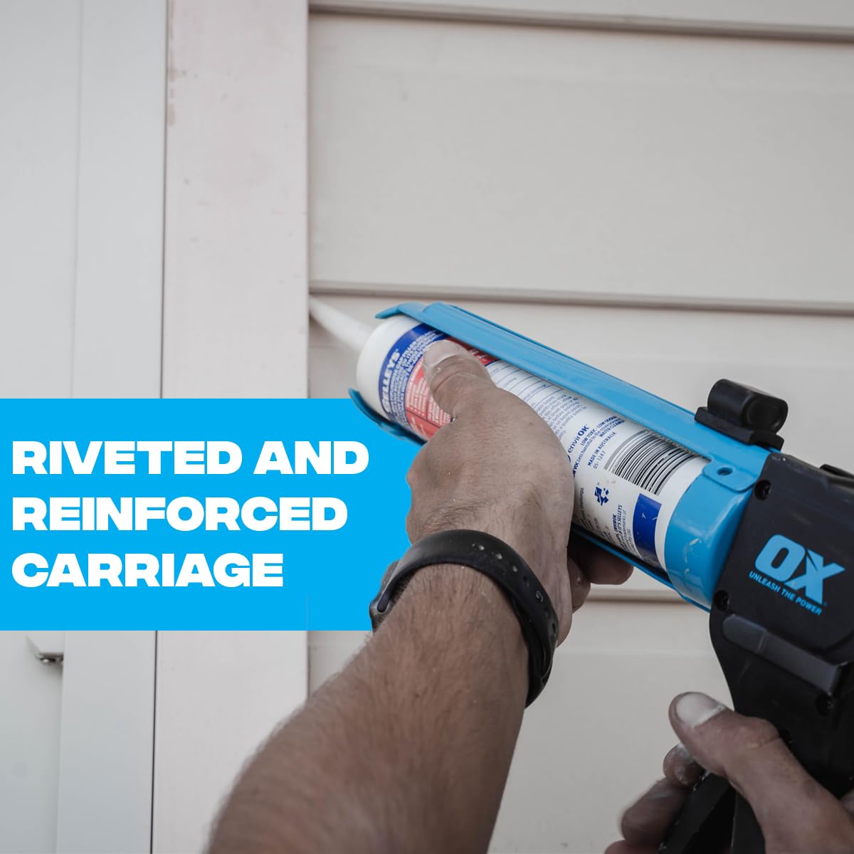 OX Tools Rodless Caulk Gun - 7:1 Thrust Ratio, Foldable Belt Clip, Patented Design, Compact for Tight Spaces, Reinforced Carriage, Glass Filled Nylon Handle, 13 1/2" Length, 10 oz Capacity... - Image 4