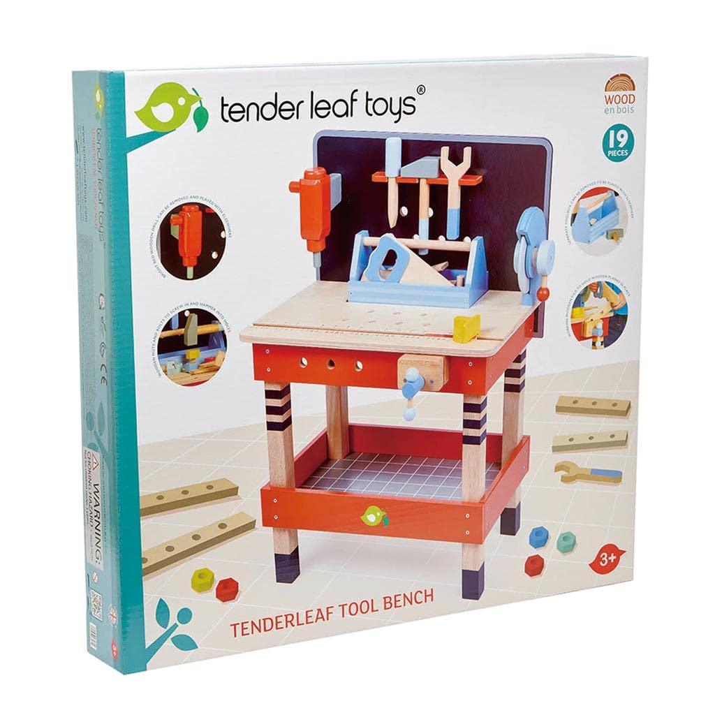 Banco de herramientas de hojas tiernas - Juego de herramientas de construcción de 18 piezas fabricado con materiales de primera calidad y artesanía - Crea interés en bricolaje y 2