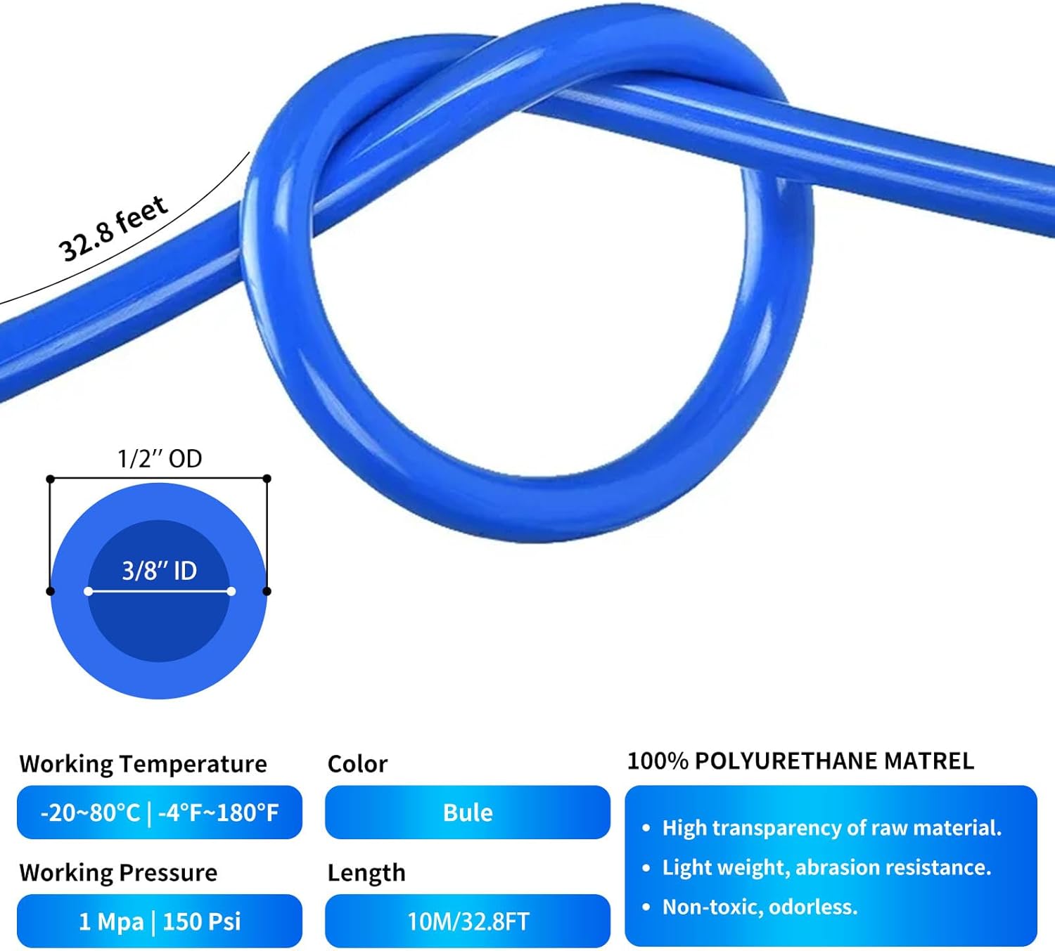 1/2" Air line kit,1/2" OD 3/8" ID 32.8ft Blue Air Hose Tubing Fittings,13pcs Compressed Air Line Accessory Kit Push to Connect Fittings for Air Line