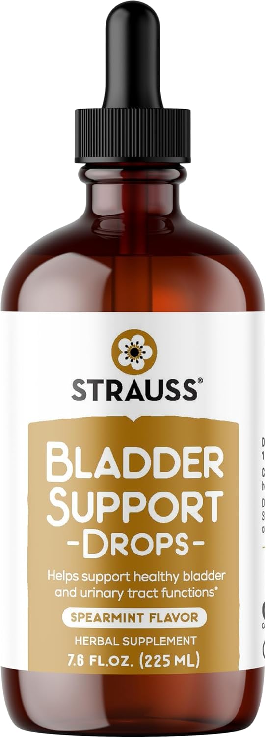 Strauss Naturals Bladder Control Support Drops 225ml – Urinary Tract Health for Women and Men – Natural Liquid Supplement for Bladder & Urinary System Function – Gluten-Free, Soy-Free, Non-GMO Formula
