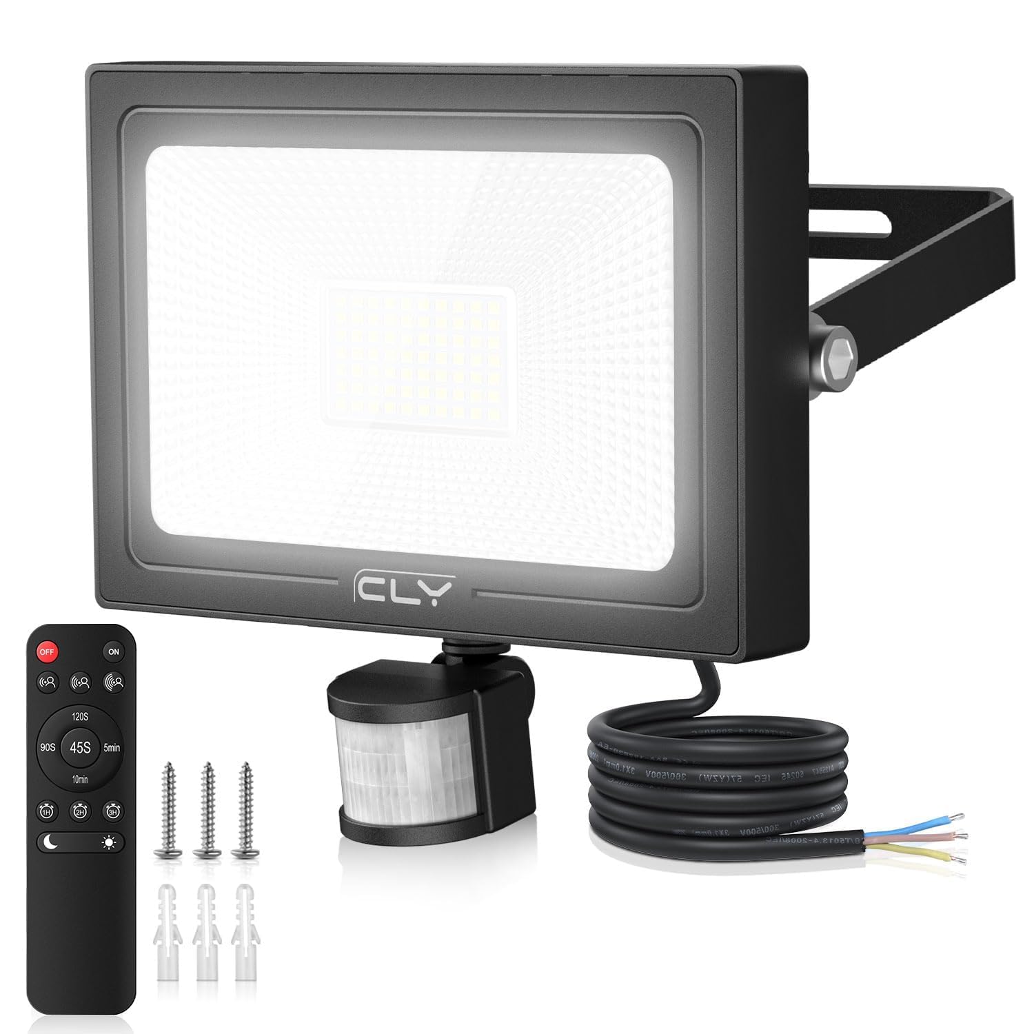 CLY Faretto Led da Esterno con Sensore di Movimento 60W, 5640LM Faretti Led da Esterno con Telecomando 4 Modalità 10 Luminosità Fari LED Esterno Bianca Fredda Faro led da Esterno IP66 Impermeabile