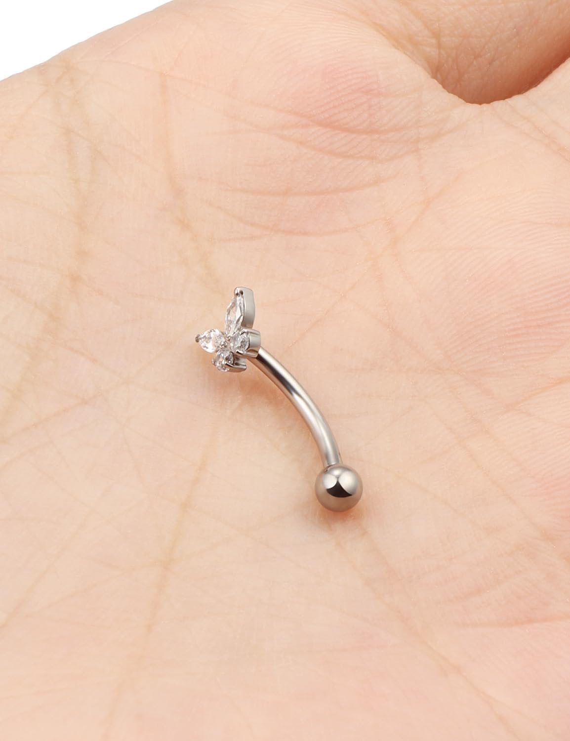 Jenxnjsjo F136 Titanium 16g 6/8/10mm Butterfly Eyebrow/Rook/VCH/Christina/Daith/Belly-Button/Hood/Surface Curved Barbell Piercing Jewelry for Women Men - Image 2