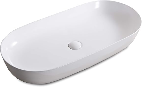 Ruvati 32 x 16 inch White Oval Bathroom Vessel Sink Above Counter Vanity Porcelain Ceramic Wash Basin - RVB0432 - Small Vessel Sink for Bathroom Sinks