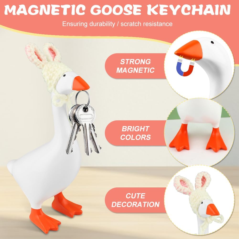 Desk Mini Goose Key Holder 6.5 inch with 2 Outfits, Cute Decor for Keys, Funny Goose Figurine Keychain Hanging, Bedroom Decor for Home Office Table, Housewarming Gifts