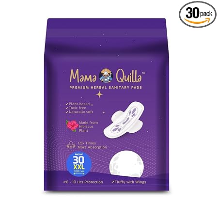 Mama Quilla Premium Herbal Sanitary Pads For Women -Guilt Free Periods - Up to 100% leakage protection, Size  XXL-320 mm & Flow Type - Heavy Flow & Overnight Pads - Cottony Soft - Pack Qty  30 Combo Mix Pack