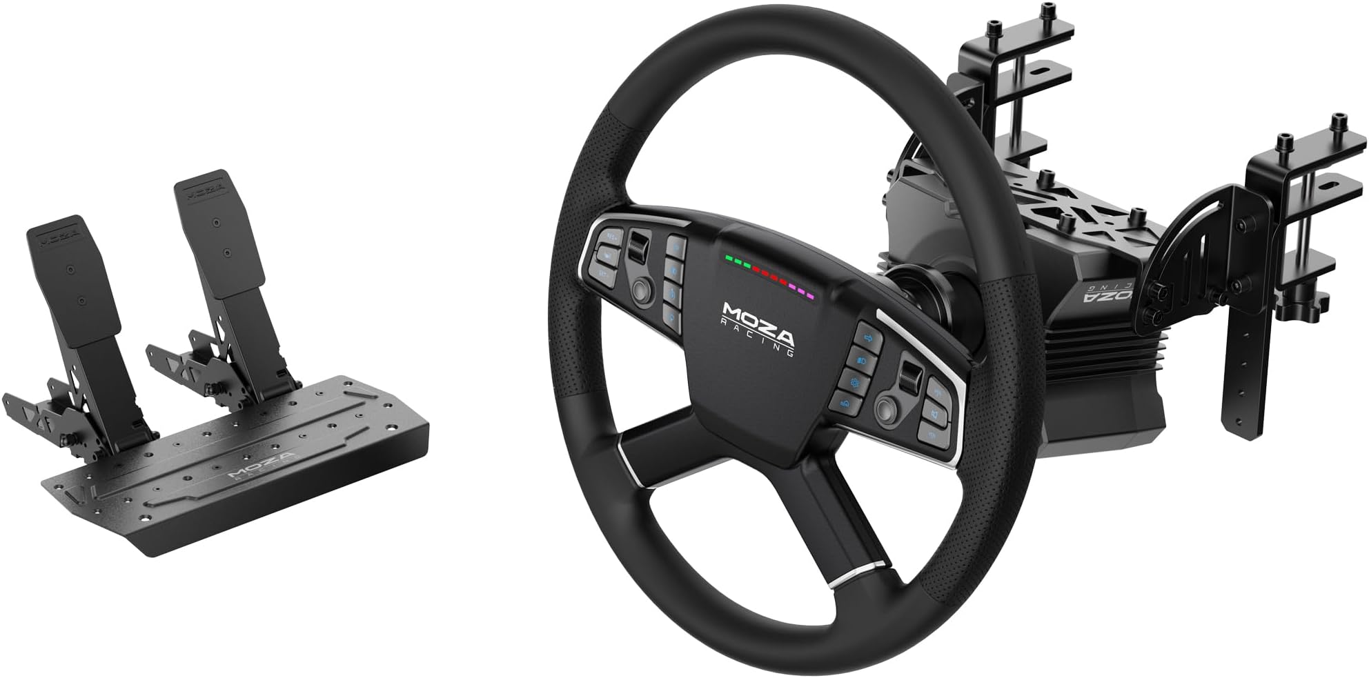 Trucking Bundle 4PCS PC Gaming Racing Simulator Kit: R5 5.5Nm Direct Drive Wheel Base, 400mm TSW Truck Wheel, SR-P Lite Pedals and Wheel Clamp for PC, Black