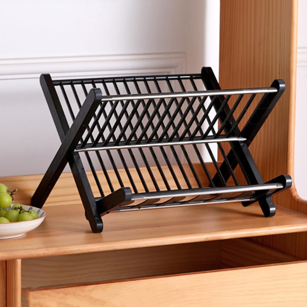 Escurreplatos Plegable de Cocina 1 Juego Negro Pp y Acero Inoxidable