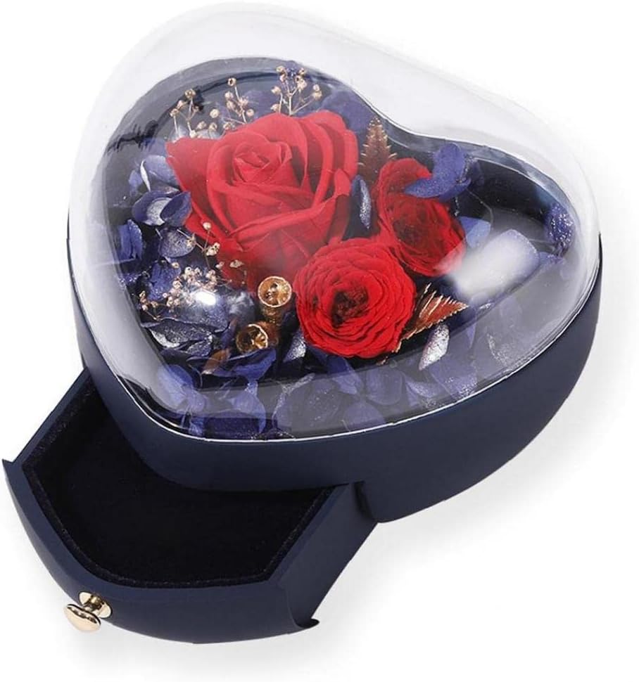TOSSPEREternal Rose Gifts Gifts Box 3 Preserved Real Roses Heart Shape Jewelry Box Enchanted Rose Gifts Box for Girlfriend Birthday Christmas
