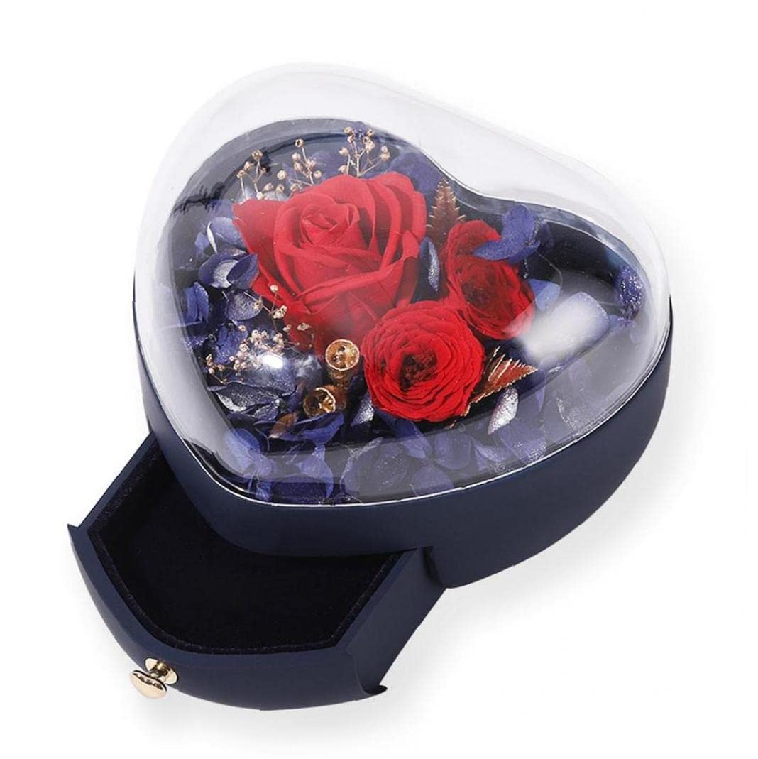 TOSSPEREternal Rose Gifts Gifts Box 3 Preserved Real Roses Heart Shape Jewelry Box Enchanted Rose Gifts Box for Girlfriend Birthday Christmas