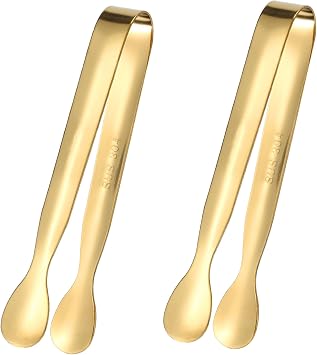 Stainless Steel Lace Side Sugar Clamp Tongs Ice Coffee Bar Buffet Kitchen Spoon - GOLD -2PACK