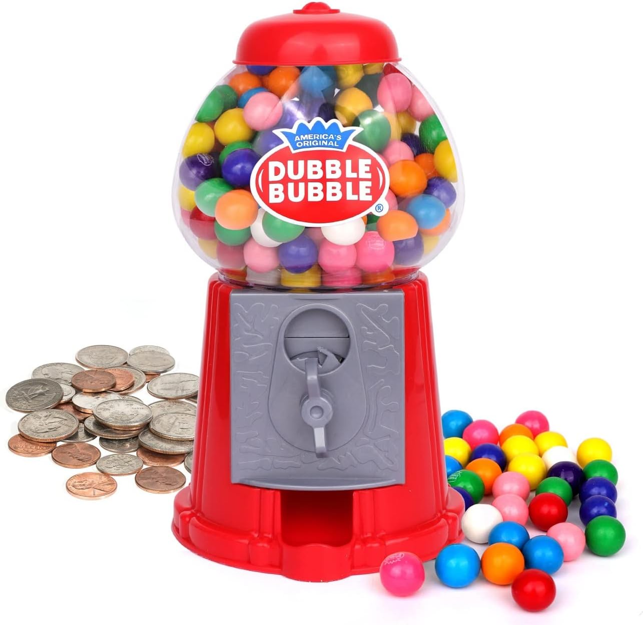 Gumball Machine for Kids - 8.5” Coin Operated Toy Bank - Classic Style Bubblegum Machine Includes 45 Gum Balls - Kids Coin Bank - Candy Dispenser Great Gift for Boys & Girls and Carnival Parties