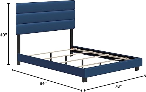 Miniatura 9 de Boyd Sleep Napoli - Base de cama tapizada de tela de piel sintética con cabecera ajustable, soporte de listones de madera fuerte sin ruido, requiere