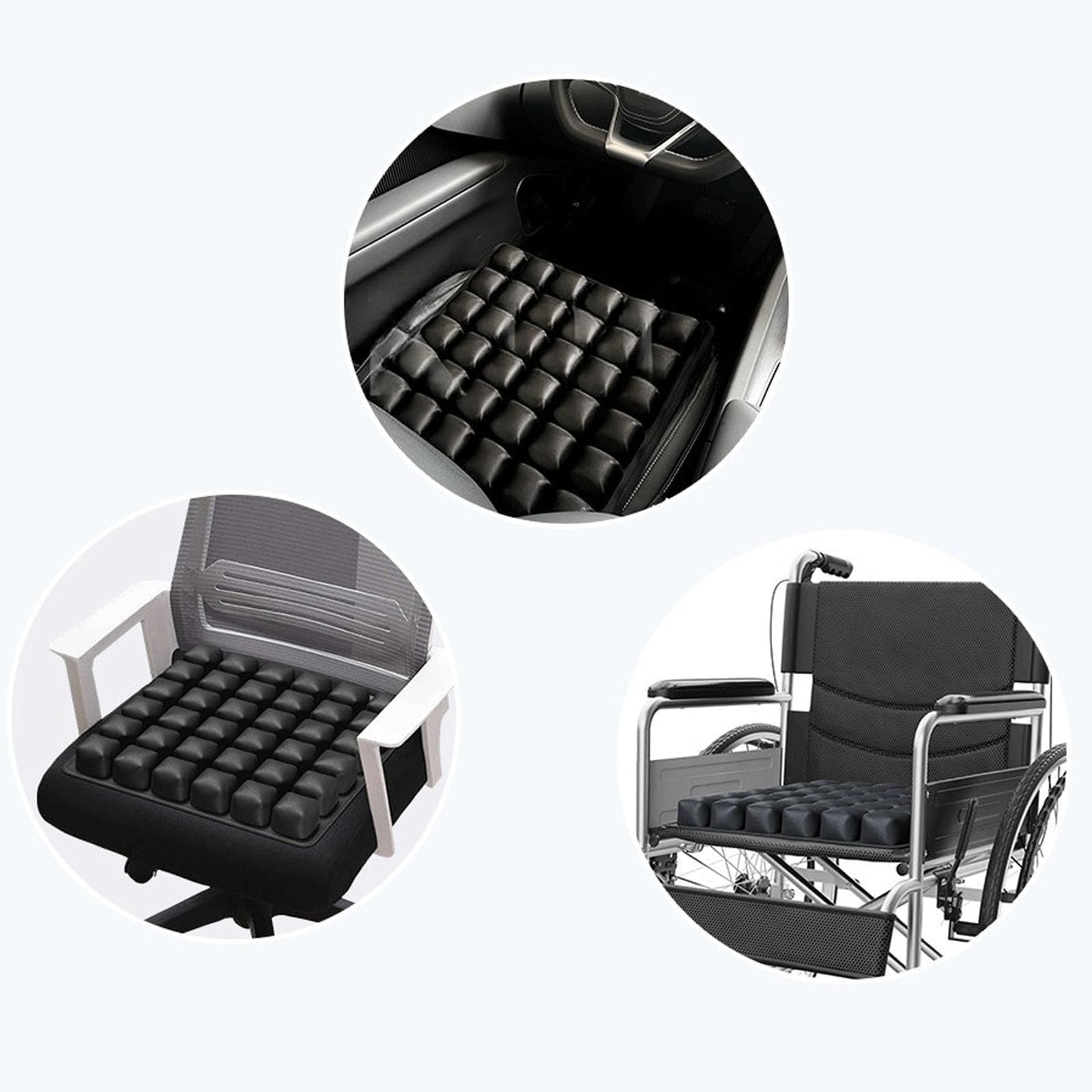 Nadmuchiwana poduszka siedzenia podróżnego, przenośna poduszka powietrzna Comfort 3D Air Cell, fotel powietrzny na długie loty, udźwig 200 kg, do siedzenia samochodowego (Black)