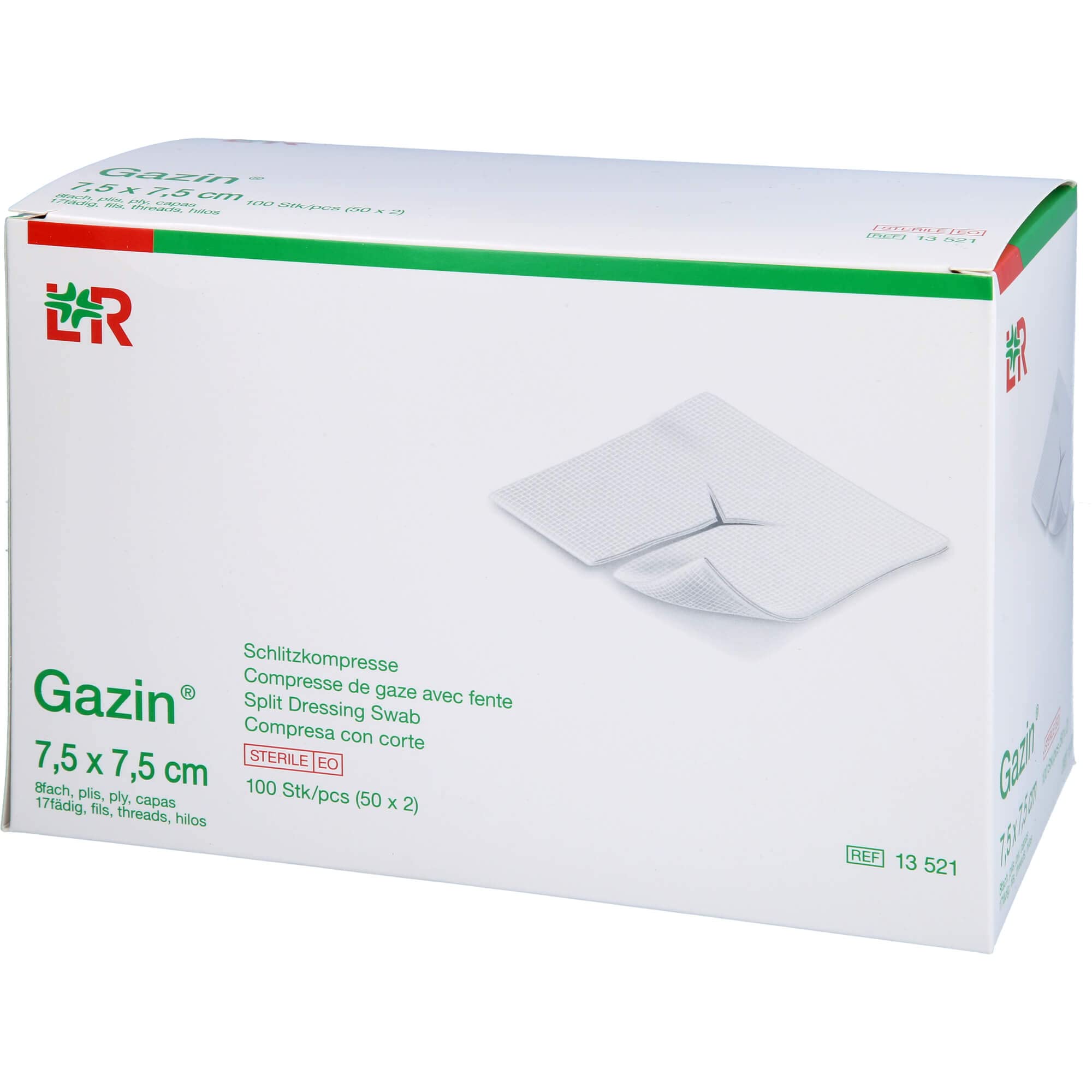 Gazin 7,5 cm x 7,5 cm steril 8fach Schlitzkompresse, 100 St. Kompressen