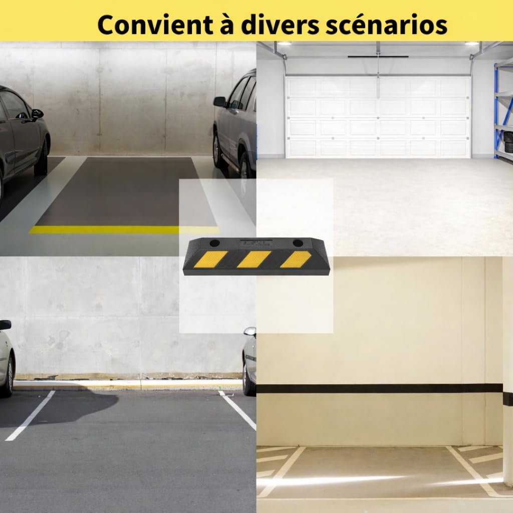 Curb en Caoutchouc, Bouchons de Stationnement Robustes Noirs avec Bandes Réfléchissantes Jaunes pour Arrêt de Roue, Marquage de Stationnement, Arrêt de Garage
