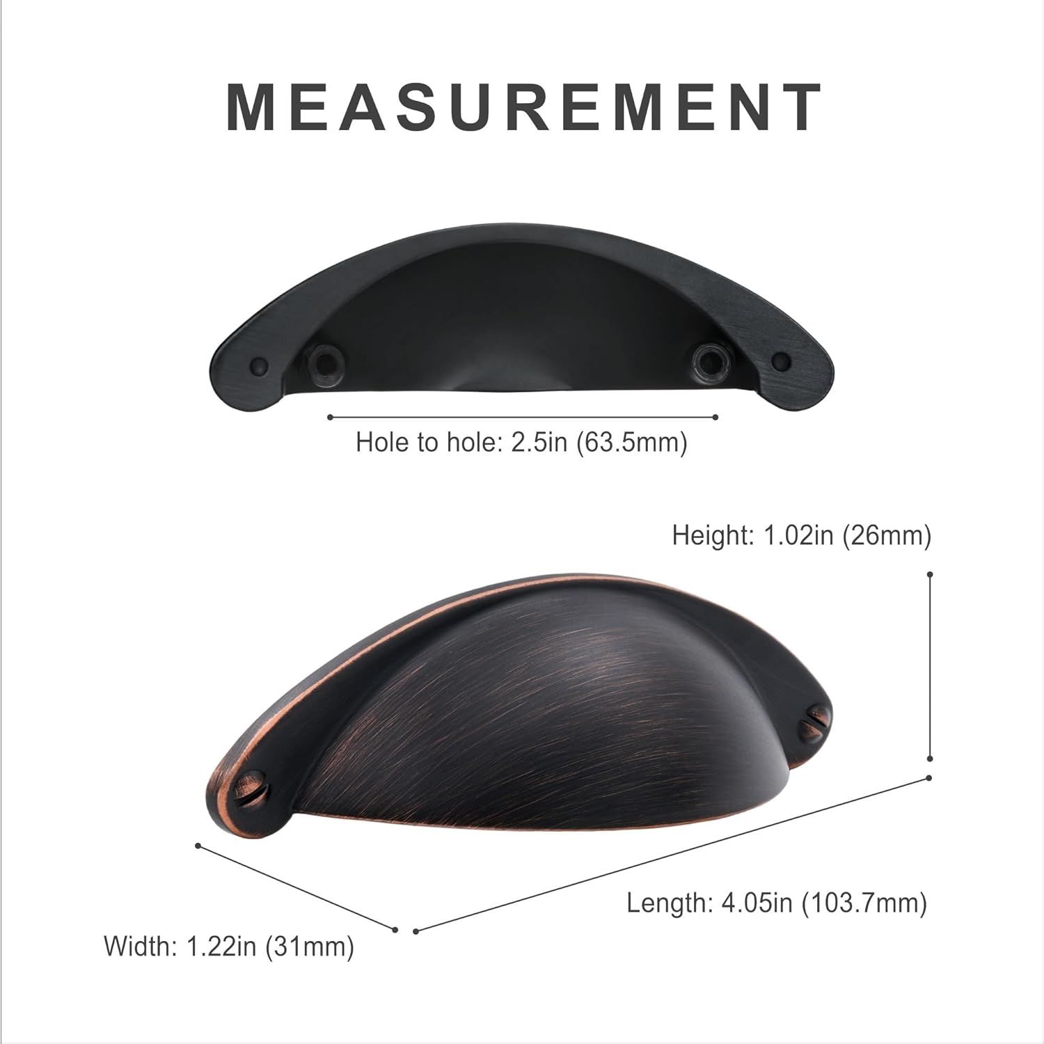 HESTIA HARDWARE 30 Pack | 2.5 Inch Drawer Pulls Oil Rubbed Bronze Cup Pulls and Dresser Handles | Farmhouse Cabinet Hardware for Bathroom and Kitchen Cabinets