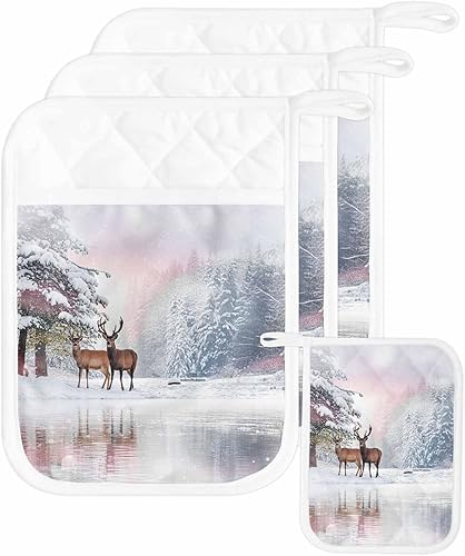 Juego de 3 agarraderas de tela de toalla con bolsillo para cocina, antideslizante y aislante de calor, guantes de horno gruesos para hornear,