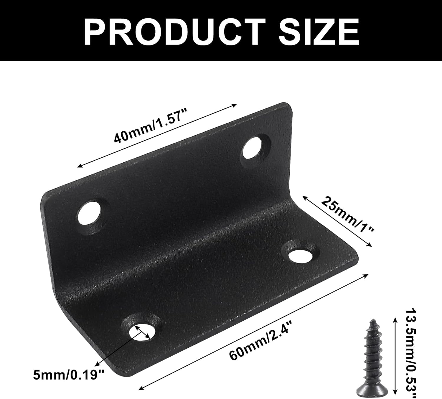 Murtenze 4 PCS Stainless Steel Corner Brace, 2.4" x 1" Heavy Duty Joint Right Angle Bracket L Shape Metal Corner Brace Shelf Supporter for Wood Bookshelf Furniture Cabinet(Black, Thickness 2mm)