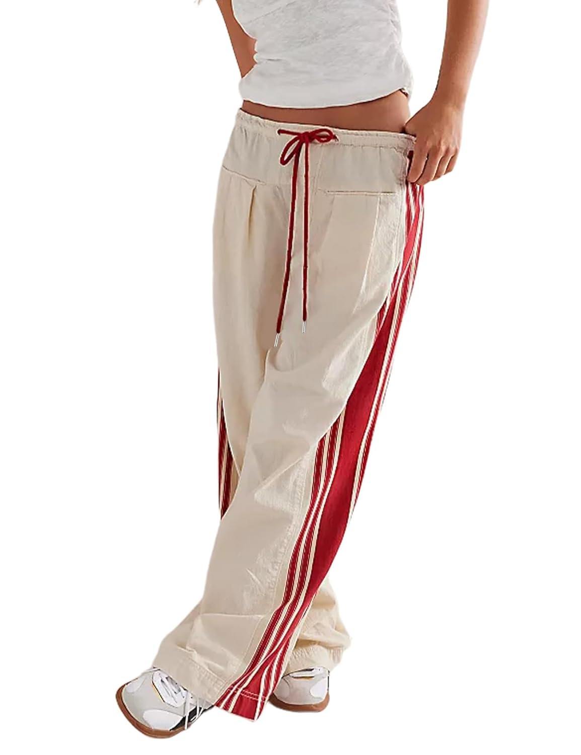 Wyeysyt Womens Wide Leg Pants Drawstring High Rise Palazzo Pants Side Striped Baggy Track Pants with Pockets