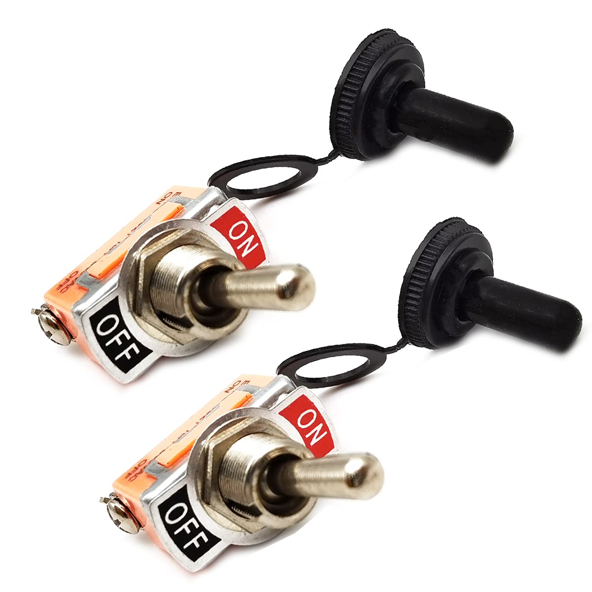 Kiro&Seeu 2PCS Heavy Duty Rocker Toggle Switch 16A 250V AC SPDT 2 Position 3 Pin ON/ON Switch with Metal Bat Waterproof Boot Cap Cover