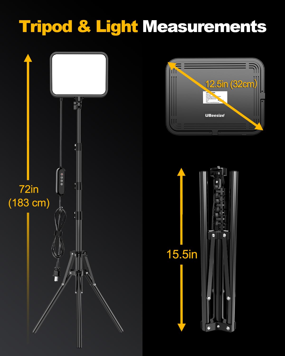UBeesize - Kit de iluminación de vídeo LED 3000-6500 K Regulable con trípode y Soporte para teléfono, grabación de vídeo e iluminación en Streaming para Maquillaje, Juegos, Youtube