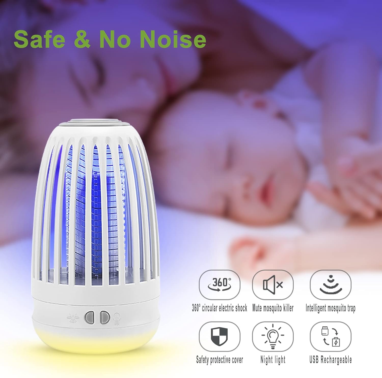 Mosquito Zapper Lamp, Bug Zapper Fly Repellent Electric with Night Light, Powerful Mosquito Repellent Pest Control Traps for Indoor and Outdoor - Image 4